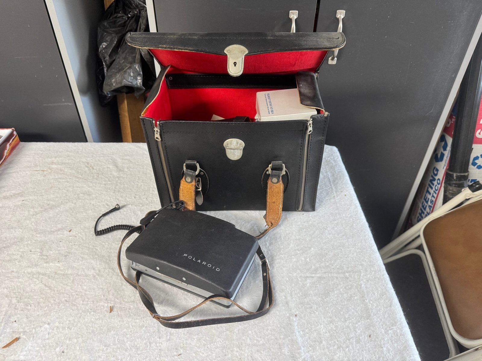 Vintage Polaroid Camera in Leather Case with Accesories