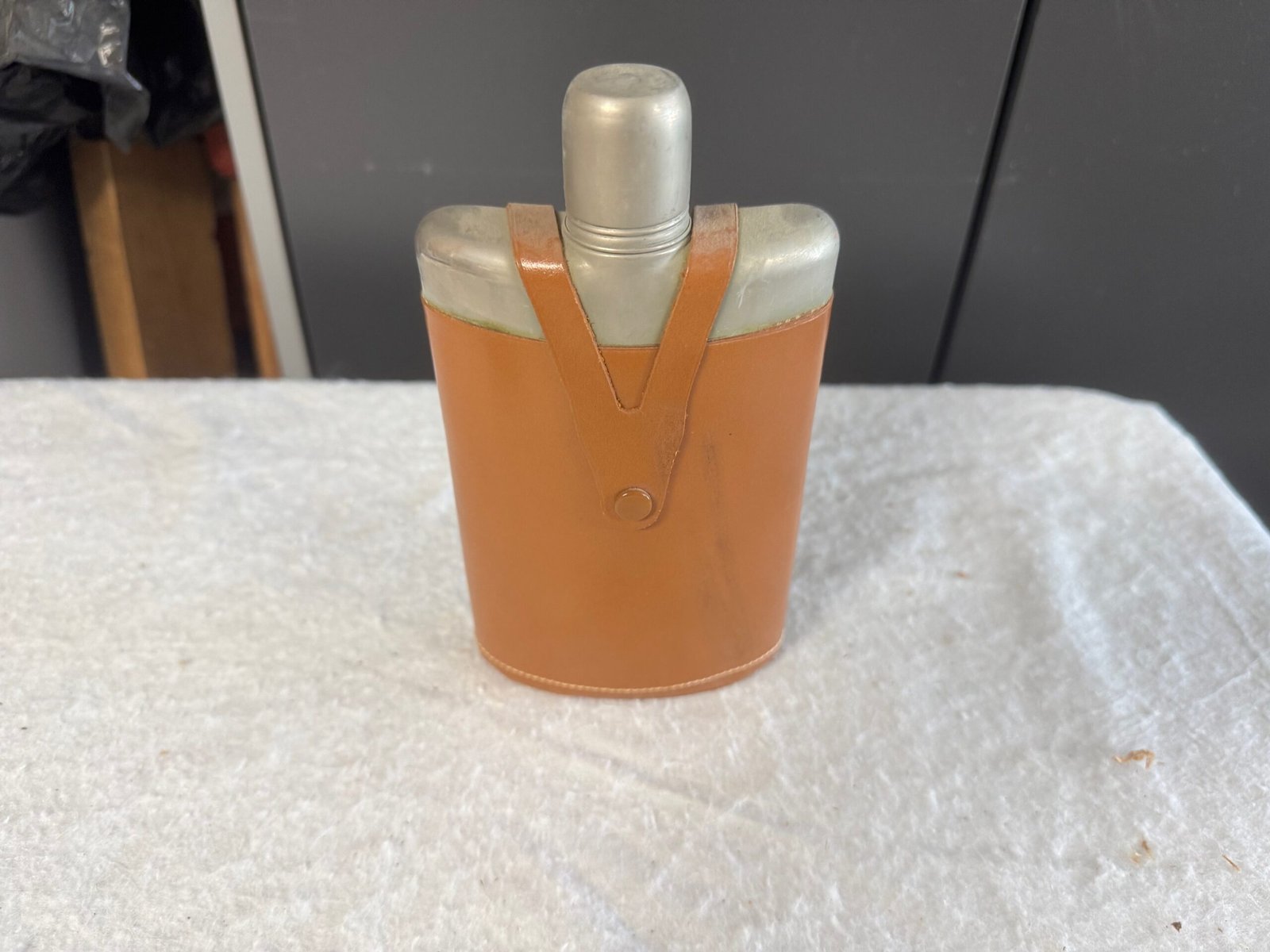 Old Metal Flask in Leather Case