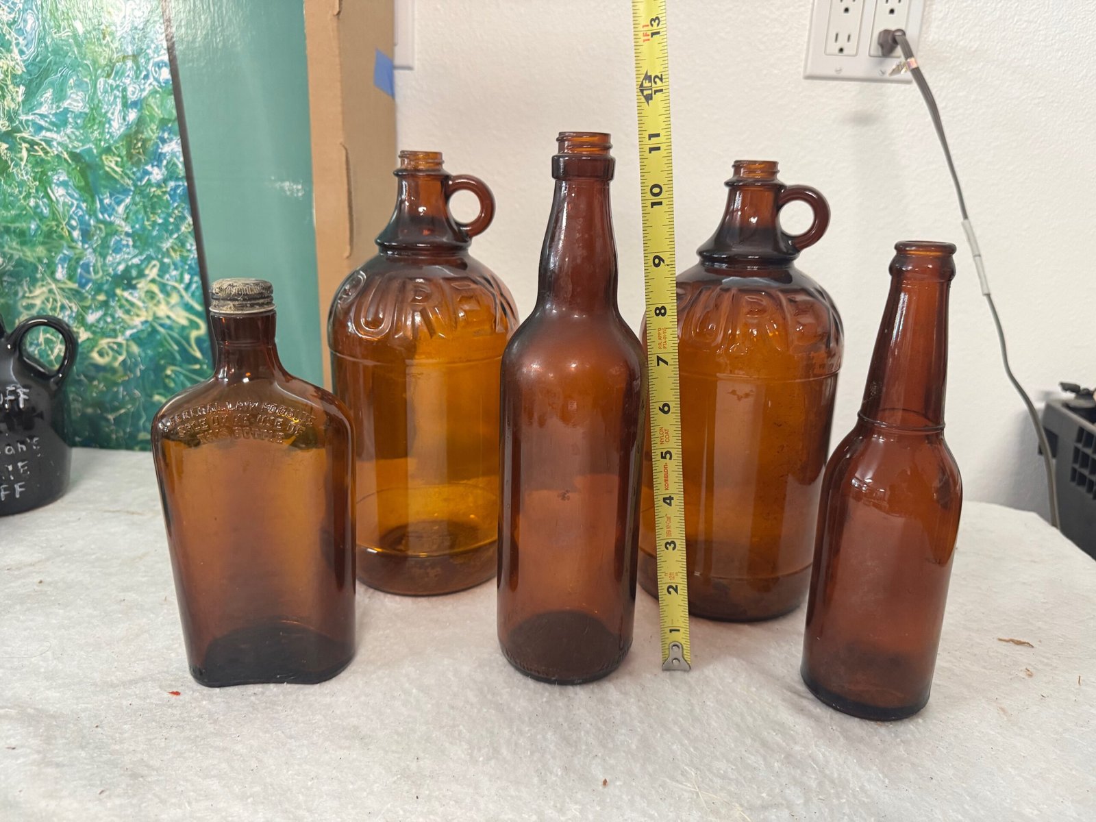 Assortment of Vintage Brown Glass Bottles