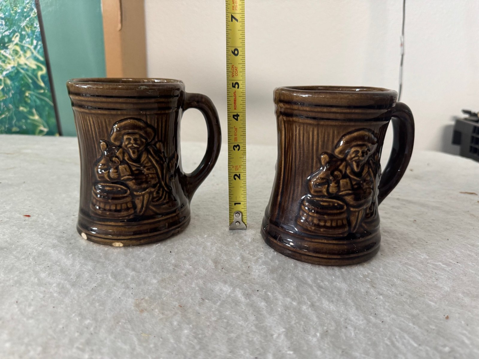 Set of 2 Ceramic Tiki Style Drunk Pirate Mugs