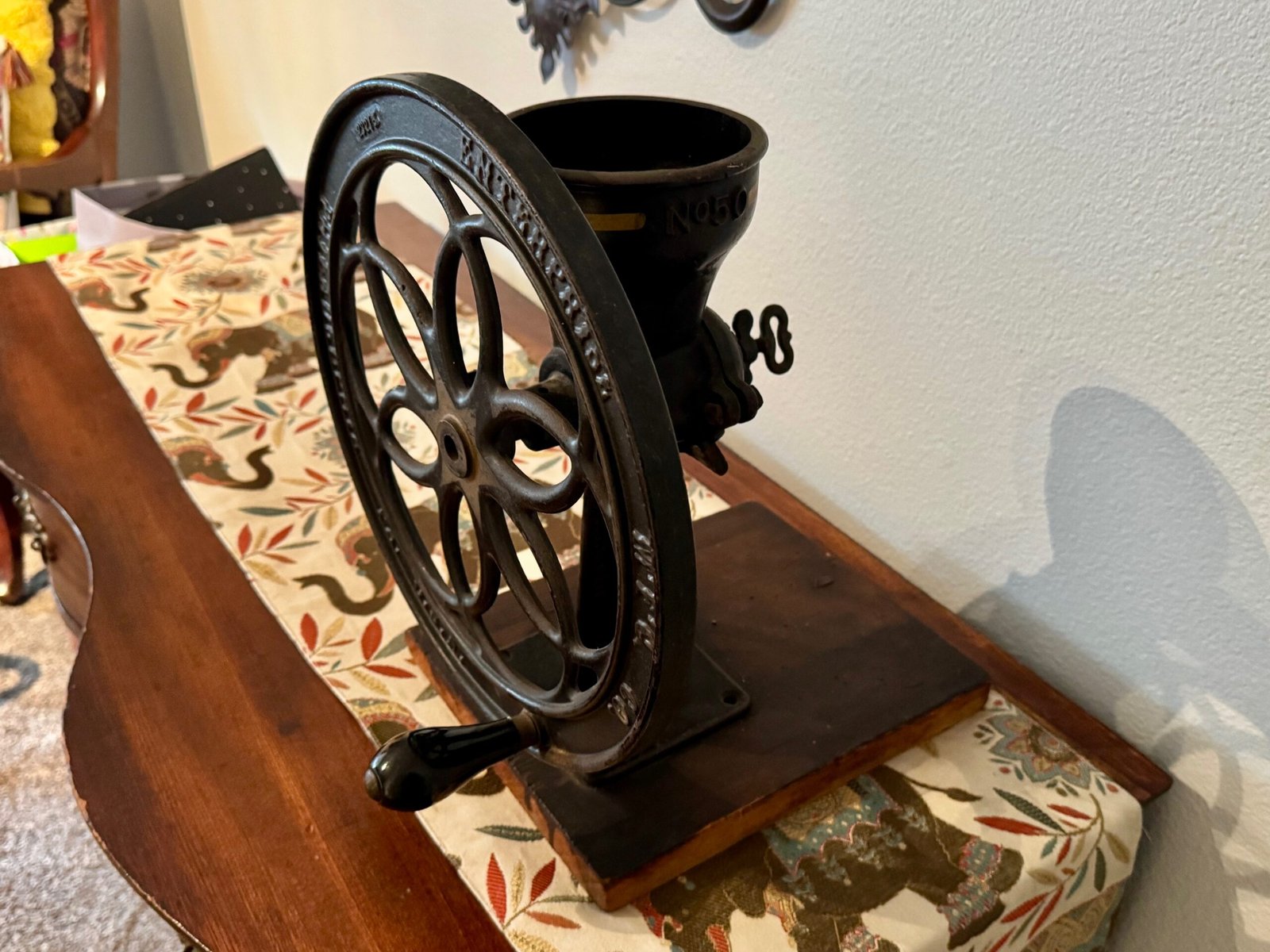 Metal Grinder Wheel Thingie with Wood Base