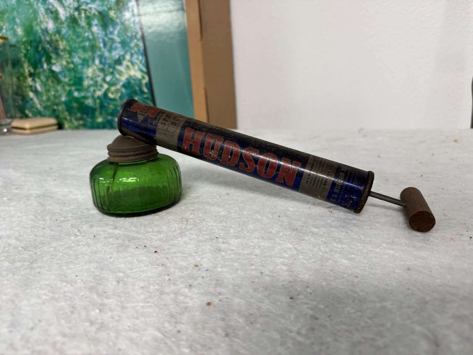 Antique Hudson Bug Sprayer – glass & metal – cool for home decor!