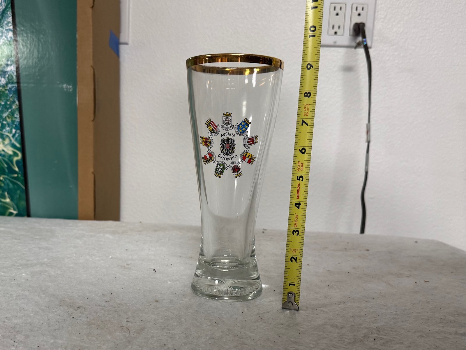 Austria Beer Glass with Gold Trim & Flags