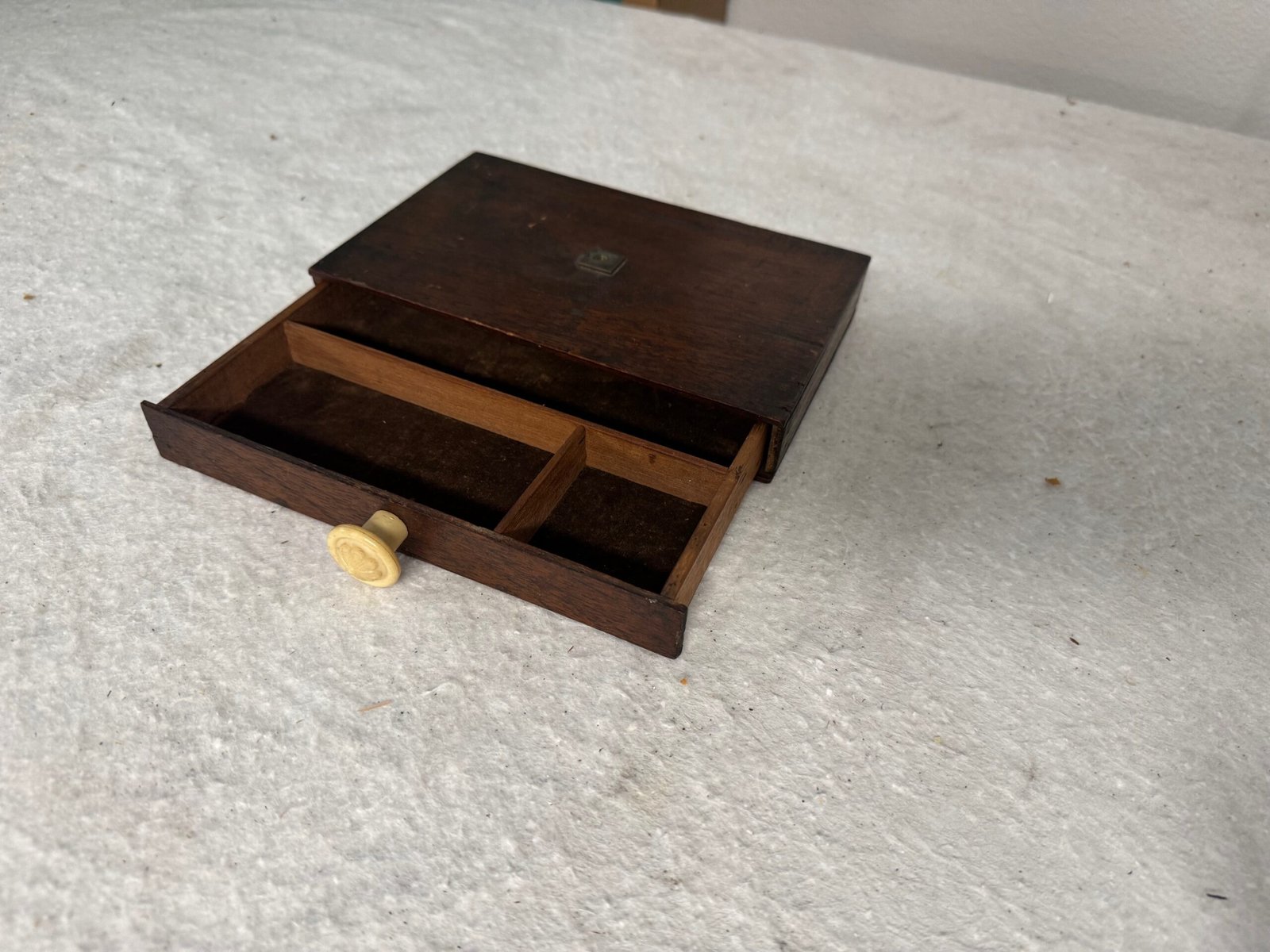 Antique Small Flat Wood Jewelry Box/Stash Box